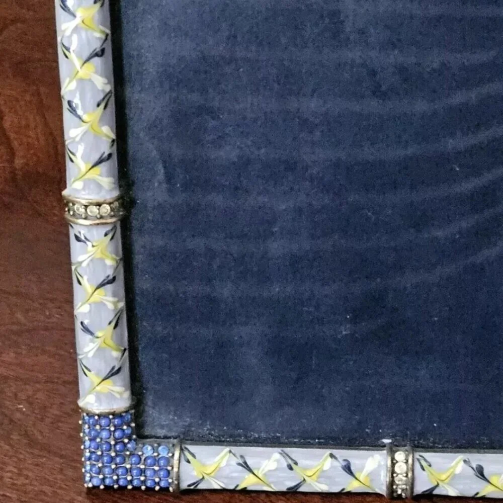 RARE JAY STRONGWATER ARGYLE PLAID BLUE DARJEELING PAVE CRYSTAL ENAMEL FRAME